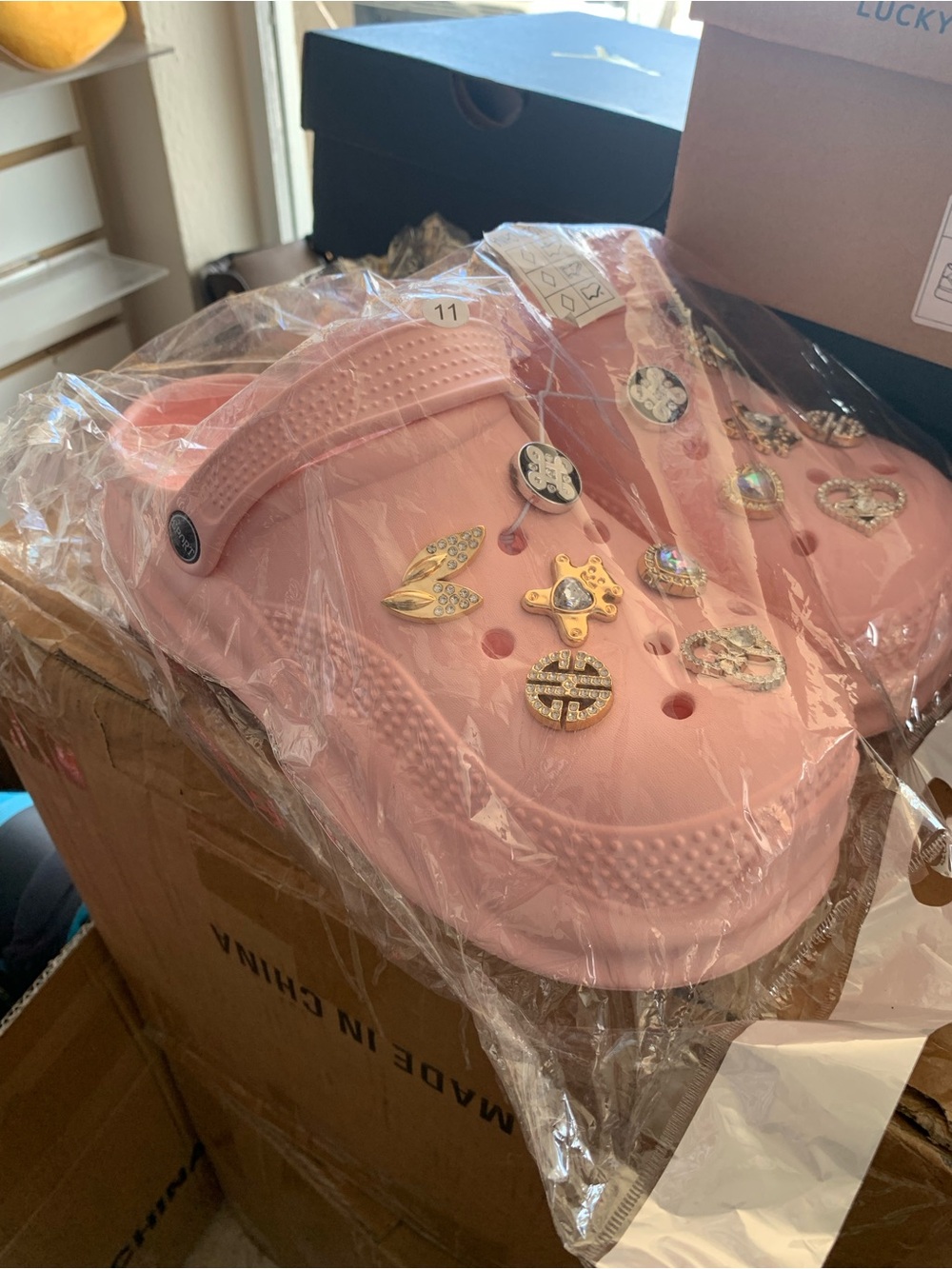 Women Pink Clog Shoes with Charms - Brand